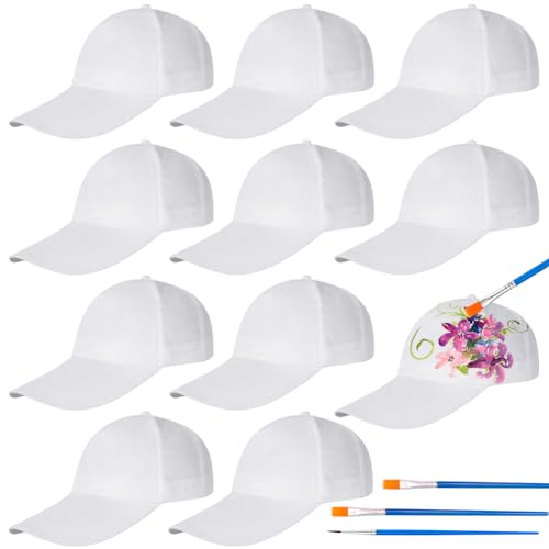 WAVATA 10 gorras de béisbol, gorras de graffiti, juego de manualidades para niños, gorras para pintar, gorras de béisbol, juego de bricolaje, gorra de béisbol blanca para ideas de regalo, gorra de