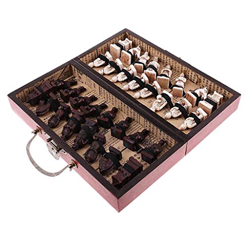 WBJLG Juego de ajedrez Juego de ajedrez Plegable de Regalo Piezas de ajedrez de Terracota con Tablero de Juego de Madera para Familiares Amigos Compañeros de Trabajo Juego de Tablero de