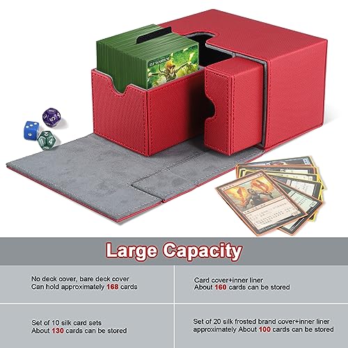 Weigudoc Magnetic Caja de Cartas Compatible con Cartas MTG TCG PTCG, Tamaño Grande Deck Box para 120+ YGO Cartas sin Funda, Magnetic Flip Box Incluye 2 Card Dividers y Bandejas de Dados(Rojo)