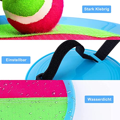 Weokeey Juego de Pelota para Niños, Juego de Bolas de Atrapar con 4 Paletas & 4 Pelotas Juegos de Exterior para Niños Impermeable Pelotas de Playa para Patio, Jardín, Interior & Exterior