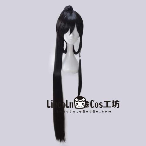 WHBHD 2022 Biamoxer Juego Touken Ranbu Online Izuminokamikanesada 120 cm Peluca Negra Cosplay Peluca de Pelo Anime Juego de Roles Play Peluca Base Wig +PONYT