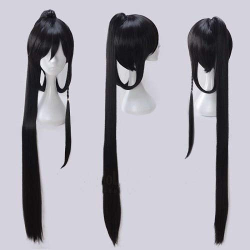 WHBHD 2022 Biamoxer Juego Touken Ranbu Online Izuminokamikanesada 120 cm Peluca Negra Cosplay Peluca de Pelo Anime Juego de Roles Play Peluca Base Wig +PONYT