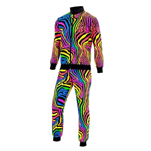 WIDMANN - Disfraz de Chándal, Estampado animal, Colores neón arco iris, Traje los 80, Disfraces carnaval