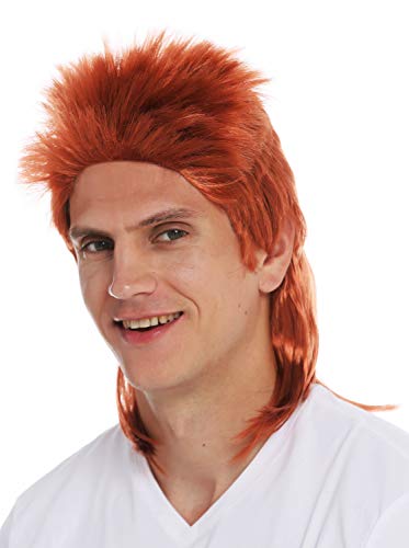 WIG ME UP- 31910-FR14B Peluca Carnaval Hombres Melena Mullet farru Erizo los años 80 Rojo cobrizo