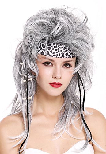 WIG ME UP- 91530 Peluca Mujer Hombre Carnaval Halloween Salvaje Moteado Gris Negro años 80 Edad de Piedra Guerrero Apocalíptico