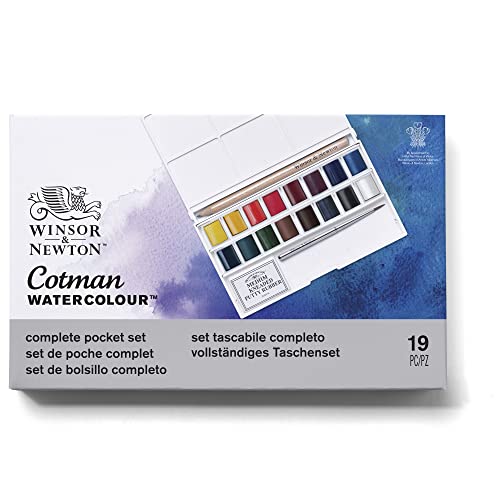 Winsor & Newton acuarela Cotman - Caja de acuarela Sketcher Deluxe - set de 16 medio godets, colores surtidos