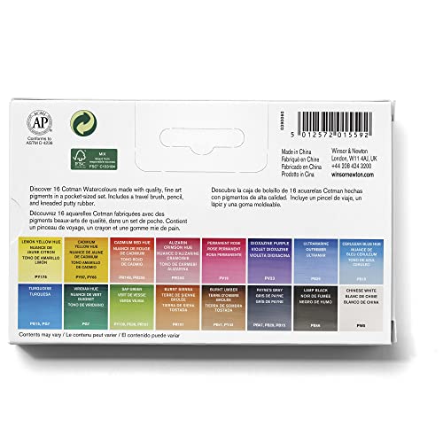 Winsor & Newton acuarela Cotman - Caja de acuarela Sketcher Deluxe - set de 16 medio godets, colores surtidos