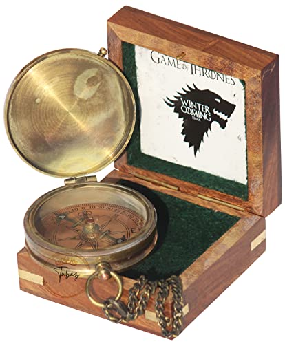 Winter Is Coming Game of Thrones,Brújula grabada con caja de madera para cumpleaños, aventura, regalo católico, Acción de Gracias, bautizo, ideal para cualquier ocasión, inspirado en Game of Thrones