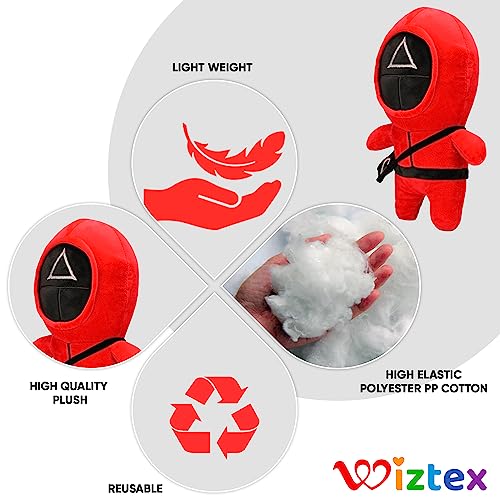 wiztex Figura de Calamar de Peluche para Amantes niños de la Serie de Juegos de Calamar - Frente Man Cosplay Triángulo Rojo, Cuadrado Rojo, Rojo Kries, Juego de 3 Unidades (Rojo Triangular)