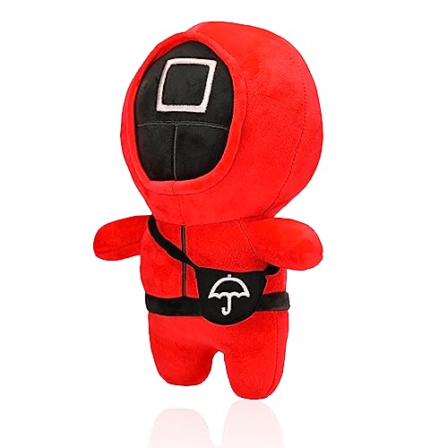 wiztex Figura de calamar de peluche para amantes y niños de la serie de juegos de calamar | Frente Man Cosplay Triángulo rojo, cuadrado rojo, rojo Kries, juego de 3 unidades (cuadrado rojo)