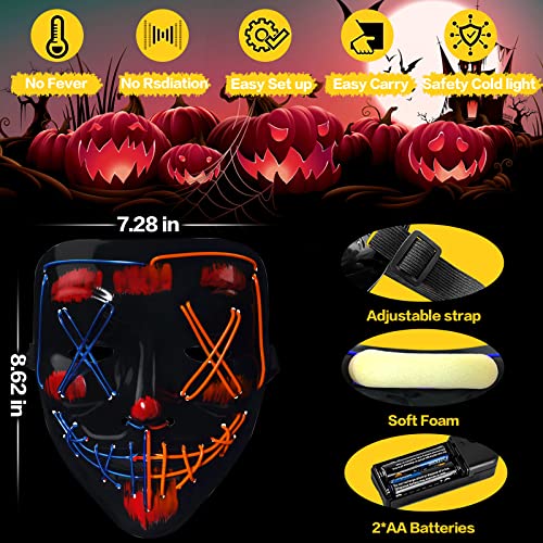 Wlevzzor Máscara de miedo LED de Halloween Disfraz de Cosplay Máscara de purga iluminada Máscara de alambre EL para fiesta de Festival Regalos de Halloween