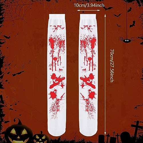 WLLHYF Medias sangrientas de Halloween Cosplay Calcetines altos Traje manchado de sangre blanca y roja Medias de terror sobre la rodilla Medias largas para mujeres Niñas Fiesta de Halloween Cosplay