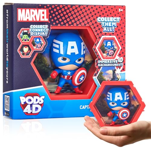 WOW! PODS - Figura Coleccionable 4D Marvel Capitán América, única y conectable Que irrumpe de su Mundo en el tuyo, exhibición de Pared o Estante, Juguetes y Regalos de Marvel, Serie 1 n.º 455