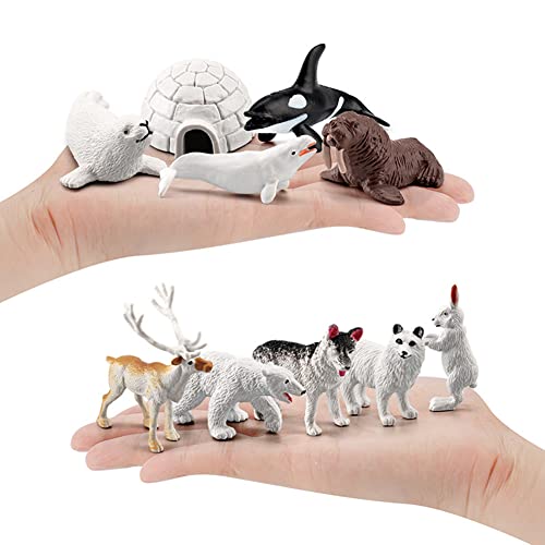 Wpond Figuras de animales, modelo de animales árticos de 10 piezas, incluye conejos árticos, zorros árticos, focos, hombros, ositos de peluche y un juguete educativo precoz