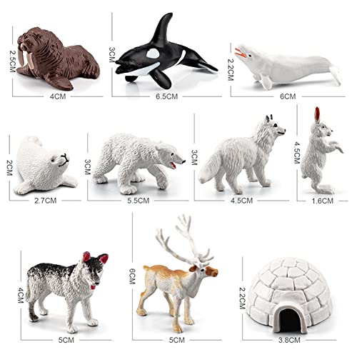 Wpond Figuras de animales, modelo de animales árticos de 10 piezas, incluye conejos árticos, zorros árticos, focos, hombros, ositos de peluche y un juguete educativo precoz