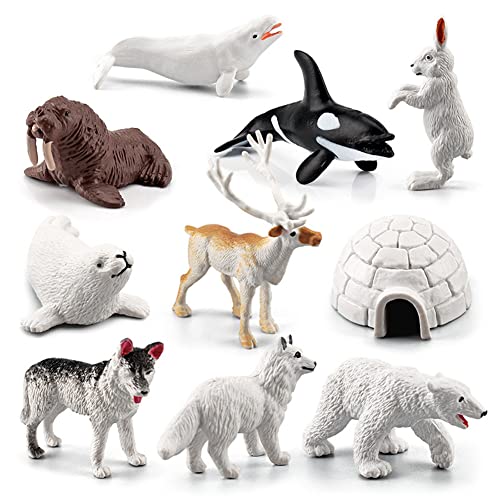 Wpond Figuras de animales, modelo de animales árticos de 10 piezas, incluye conejos árticos, zorros árticos, focos, hombros, ositos de peluche y un juguete educativo precoz