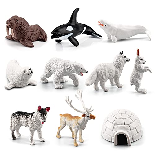 Wpond Figuras de animales, modelo de animales árticos de 10 piezas, incluye conejos árticos, zorros árticos, focos, hombros, ositos de peluche y un juguete educativo precoz