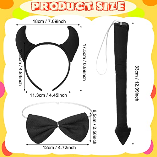 Xinnun 3 Accesorios de Diablo de Carnaval Incluye Diadema de Diablo de Cuernos Cola de Demonio y Pajarita Disfraces de Demonio para Mujer Hombre Niños Fiesta Halloween Decoración Cosplay (Negro)