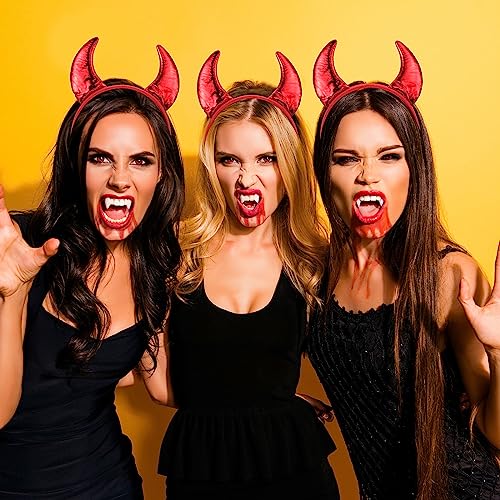 Xinnun Set de 3 Accesorios de Disfraz de Demonio, Diadema de Halloween de Cuernos de Diablo Cola de Demonio Pajarita de Diablo para Chica Mujer Fiesta de Carnaval Cosplay Día Mundial del Libro