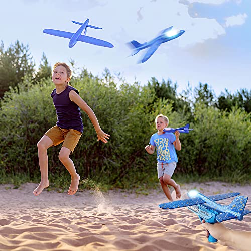 XiXiRan Avión Planeador de Espuma, Planeador Juguete con Luces de Poliestireno, Avión Volador Juguete Catapulta de Avión para Niños Juguetes Deportivos al Aire Libre (Azul)