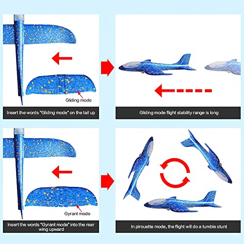 XiXiRan Avión Planeador de Espuma, Planeador Juguete con Luces de Poliestireno, Avión Volador Juguete Catapulta de Avión para Niños Juguetes Deportivos al Aire Libre (Azul)