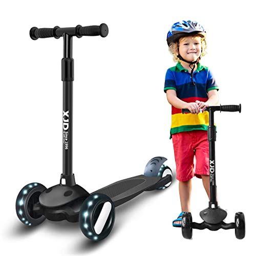 XJD Patinete niño Scooter Desmontable Manillar Ajustable con Cerradura de Dirección con LED Luces Carga Máxima 50kg Patinete de Tres Ruedas para Niños de 2 a 8 Años (Negro)