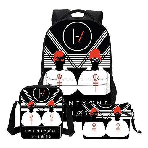 XTYZY Gilr School Mochilas Fashion 3 PCS Twenty One Pilots Impresión de bolsos de hombro para niñas adolescentes Cool Cortoon Bookbags