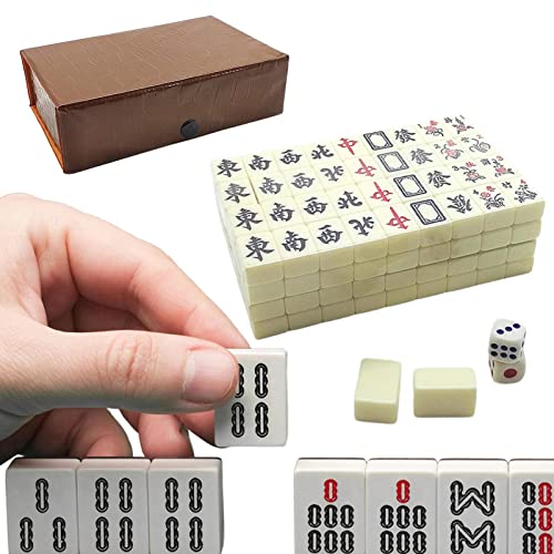 Yajimsa Minimahjong,Mahjong Color Beige - Tamaño del Viajero Majiang con Reserva Almacenamiento Mahjong Tiles, Dados, Majong Travel Games Party Supplies