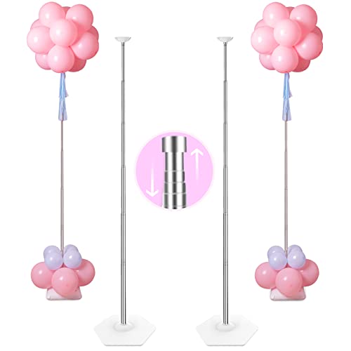 YALLOVE Kit de soporte de columna de globos de metal, 2 juegos de pilares de torre de globos ajustable de 2.2m de altura con diseño telescópico reutilizable para cumpleaños, boda, baby shower