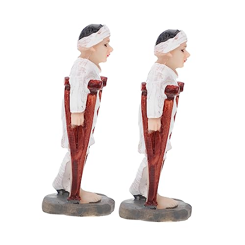 Yardwe 2 Piezas Hombre Con Muletas Figuras En Miniatura Accesorio De Psicologica Consejería Psicológica Pacientes Estatua Mesa De Arena Resina Blanco Juego De Arena