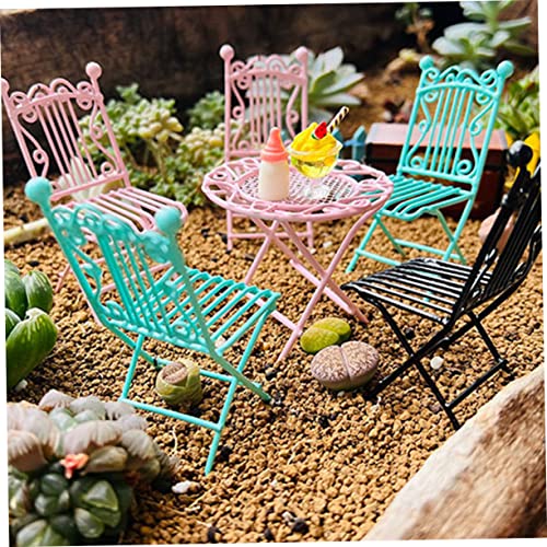 Yardwe 6 Piezas Mini Mesa y Sillas De Hierro Forjado Mesa En Miniatura Mesa De Jardines De Hadas Muebles De Jardín En Miniatura Muebles De Café Té Comedor Planchar Mesa Redonda y Sillas