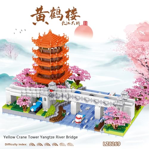 YAXRO Juego De Bloques De Construcción del Puente del Río Yangtze De La Torre De La Grúa Amarilla,4413 Piezas Kit Modelo De Arquitectura Antigua China, Niños Adultos A