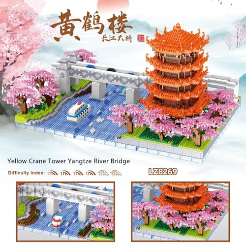 YAXRO Juego De Bloques De Construcción del Puente del Río Yangtze De La Torre De La Grúa Amarilla,4413 Piezas Kit Modelo De Arquitectura Antigua China, Niños Adultos A