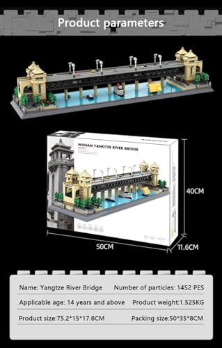 YAXRO Juego De Modelos De Bloques De Arquitectura del Puente del Río Yangtze De Wuhan,1452 Piezas Juegos De Construcción Chinos,Juguetes De Rompecabezas 3D Bricolaje,Compatible con Lego A