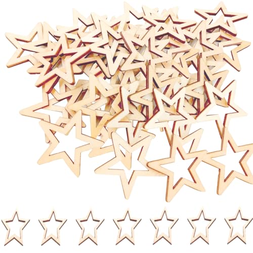 YCVSKY Stelle di Legno,100pcs Decorazioni Natalizie Legno, decoración de madera, para Navidad, bodas, fiestas, manualidades, decoración de mesa, estrellas decorativas