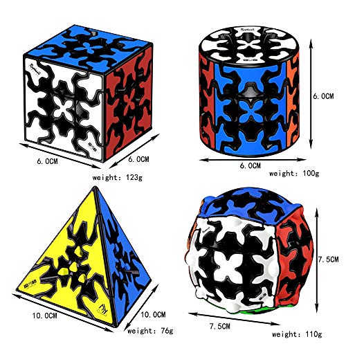 Yealvin Gear Cube - Juego de 4 cubos de velocidad (3 x 3, Gear Cube, Pyraminx Gear Cube y cilindro)