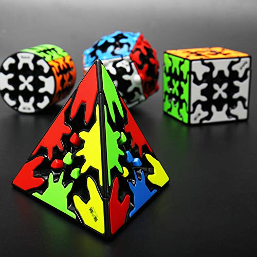 Yealvin Gear Cube - Juego de 4 cubos de velocidad (3 x 3, Gear Cube, Pyraminx Gear Cube y cilindro)