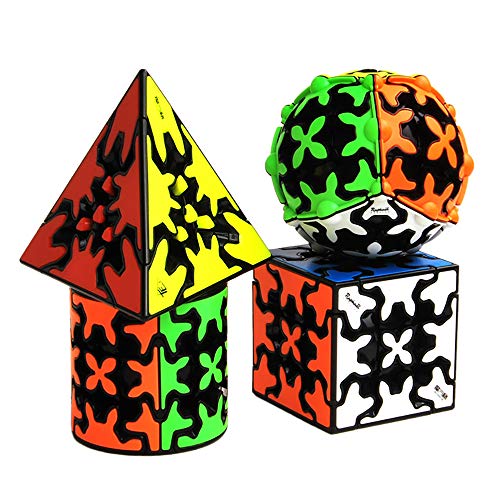 Yealvin Gear Cube - Juego de 4 cubos de velocidad (3 x 3, Gear Cube, Pyraminx Gear Cube y cilindro)