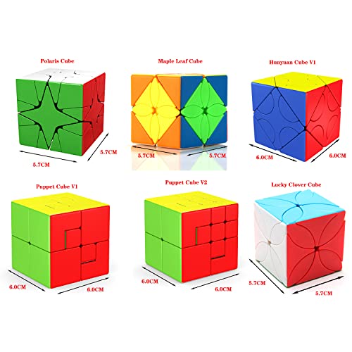 Yealvin Juego de cubos de velocidad sin pegatinas, juego de cubos de rompecabezas Polaris Cube hoja de arce cubo doble Twisty Skewb Cube Lucky Clover Cube Puppet Cube V1 y V2 Puzzle Juguetes 6 piezas