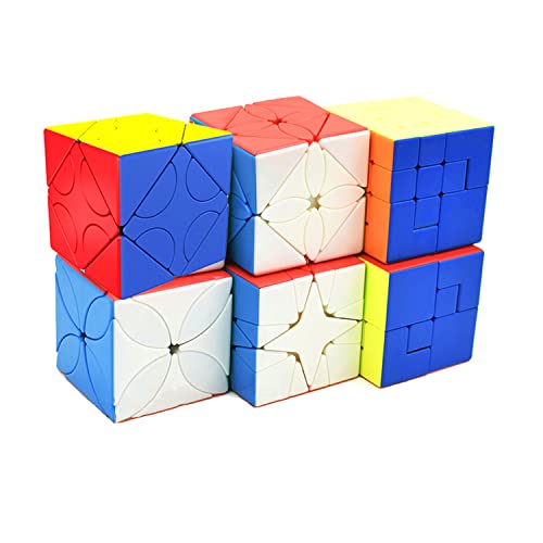 Yealvin Juego de cubos de velocidad sin pegatinas, juego de cubos de rompecabezas Polaris Cube hoja de arce cubo doble Twisty Skewb Cube Lucky Clover Cube Puppet Cube V1 y V2 Puzzle Juguetes 6 piezas