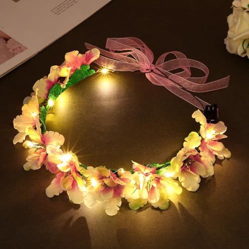 Yean Diadema luminosa hecha a mano, corona de flores LED, para disfraz, festival, fiesta, rave