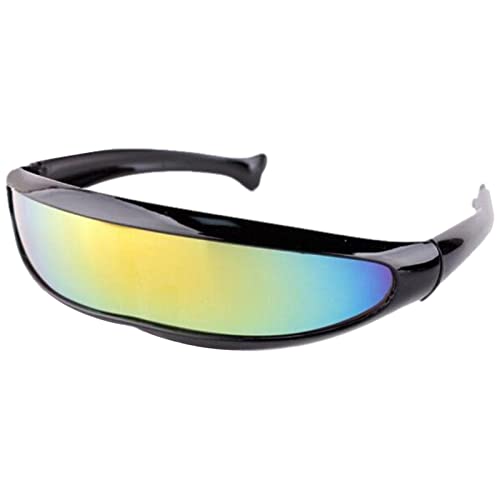 Yeeda Gafas de sol futuristas con espejo, gafas de sol con visera estrecha, lente para fiesta, lente de robot alienígena creativa, gafas geniales para disfraz de cosplay