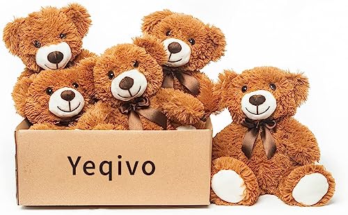 Yeqivo Ositos De Peluche Animal De Peluche Juguetes Regalo para Niño Novia 13.5 Pulgadas para Navidad Día De San Valentín Cumpleaños Boda Fiesta (Marrón,5 Pcs)