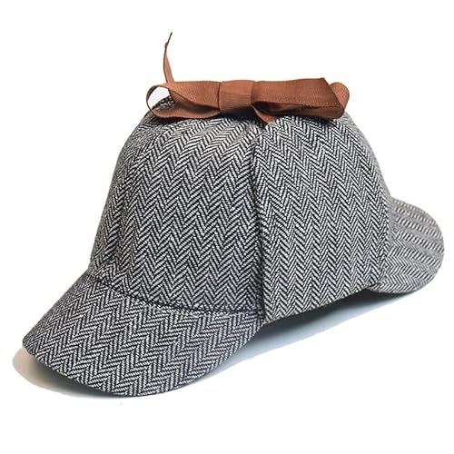 YICHUN Unisex Gorras Boina Sombrero Detective Sombrero Deerstalker Detective Kit Cosplay Traje Disfraces Sombrero para Adulto Niño (S (Para Niños), Gris)