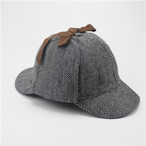 YICHUN Unisex Gorras Boina Sombrero Detective Sombrero Deerstalker Detective Kit Cosplay Traje Disfraces Sombrero para Adulto Niño (S (Para Niños), Gris)