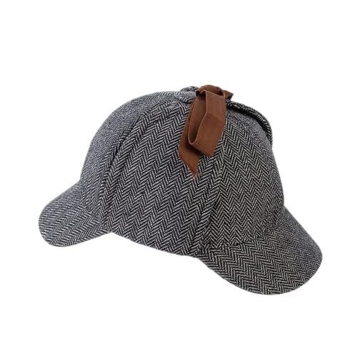 YICHUN Unisex Gorras Boina Sombrero Detective Sombrero Deerstalker Detective Kit Cosplay Traje Disfraces Sombrero para Adulto Niño (S (Para Niños), Gris)