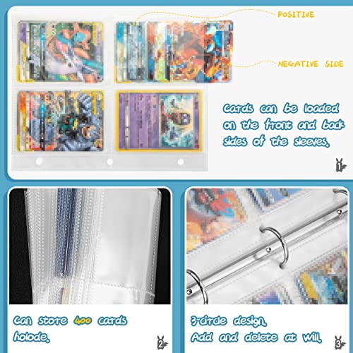 Yinke Álbum PM para Cartas 400 Tarjetas,Carpeta Cartas PM,Cremallera Grande Álbum Compatible YuGiOh/Magic MTG Coleccionables Cartas 4 funda 50 página(Magnifier)