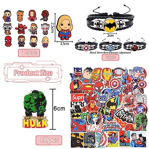 YISKY Super heroes Regalos de Cumpleaños, 66 piezas Superhéroe Favores de Fiesta para Niños, Pegatinas Vengadores, Superhero Encantos de Zapatos, Pulsera De Marvel, para fiestas de carnaval