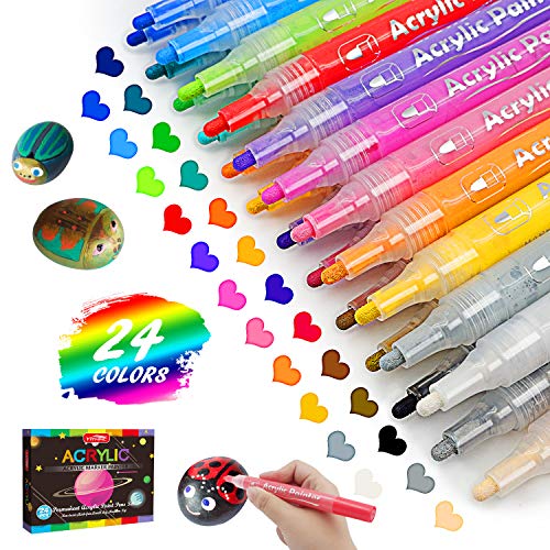 YITHINC Rotuladores para Pintar Piedras,24 Colores Rotuladores Acrilicos para Manualidades,Ceramica,Cristal,Tela,Ropa,Regalo Niña 3-12 Años,Regalos de Pascua para Niños