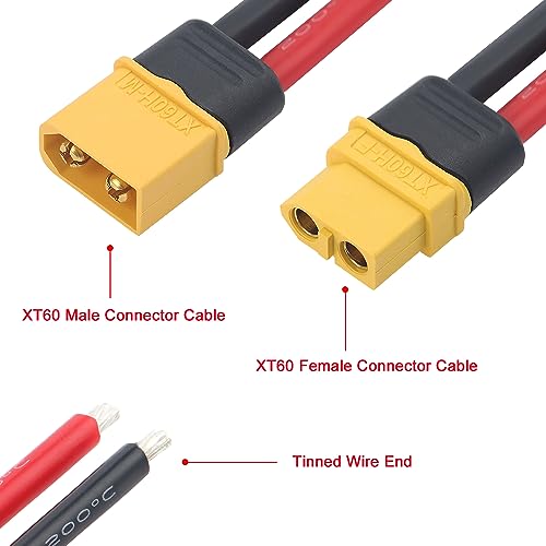 YIXISI 3 Pares XT60 XT60H Conectores, XT60H Conector Macho Hembra con Funda Conector, con 100mm 12AWG Cable de Silicona, para RC Lipo Batería FPV Drone